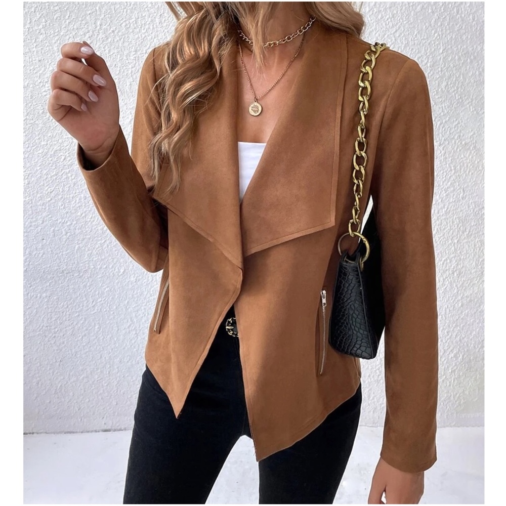 Luxe Rust Vegan Suede Open Front Jacket - Picture 5 of 5